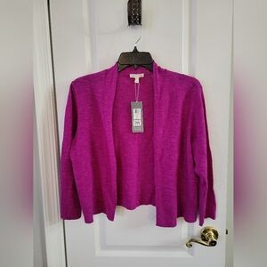 NWT Eileen Fisher Organic Linen Cotton Crop Straight Cardigan Magenta Medium